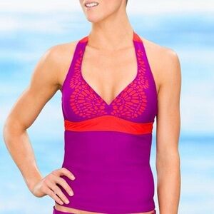 ATHLETA Coastal Laser Cut Razzle Cayenne Bra Cup TANKINI Swim TOP Size XL NWT